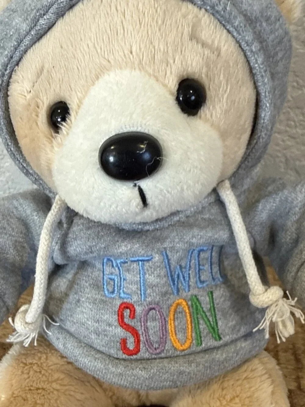 Ganz Get Well Soon Hoodie Bear Gray Hoodie Tan Bear 9” Tan Bear Plush Stuff Toy